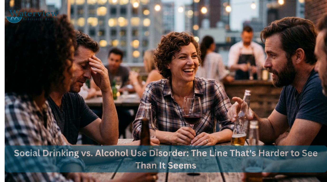 Group socializing over alcoholic drinks