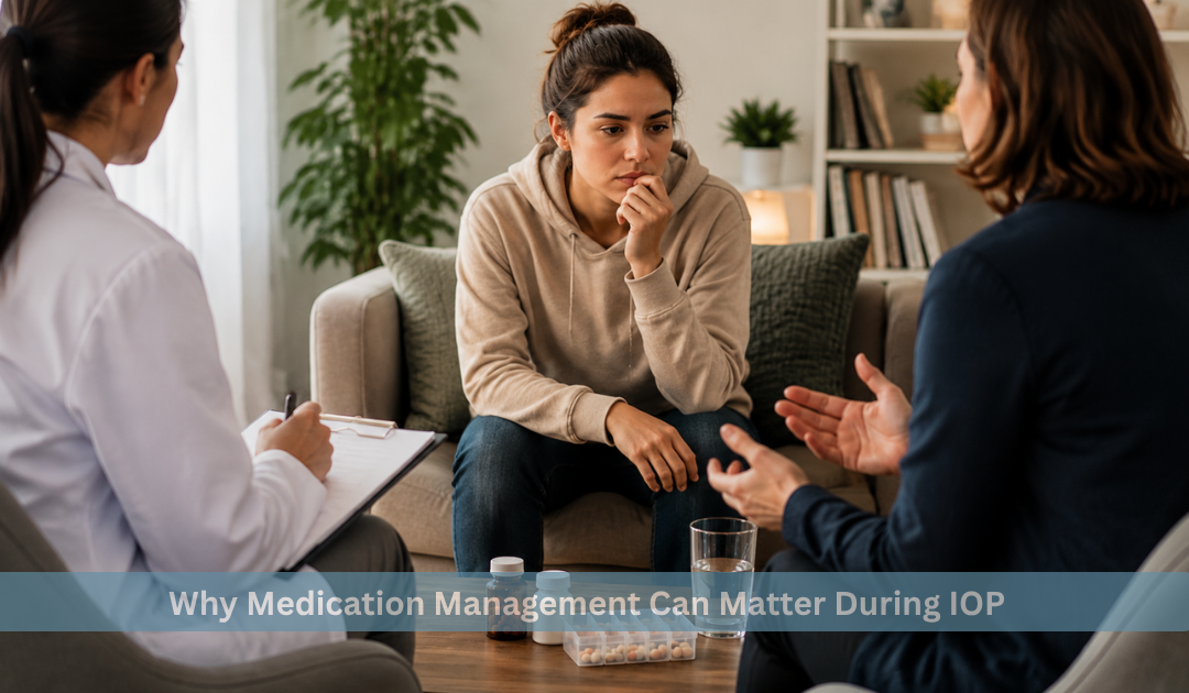 Woman discussing medication options during therapy session